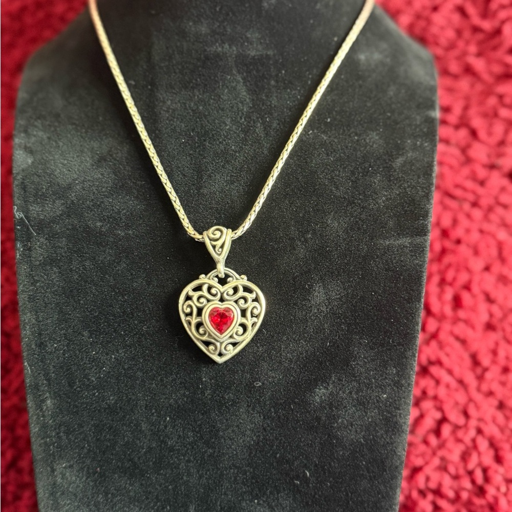 Gold Heart Pendant Necklace with Red Accent